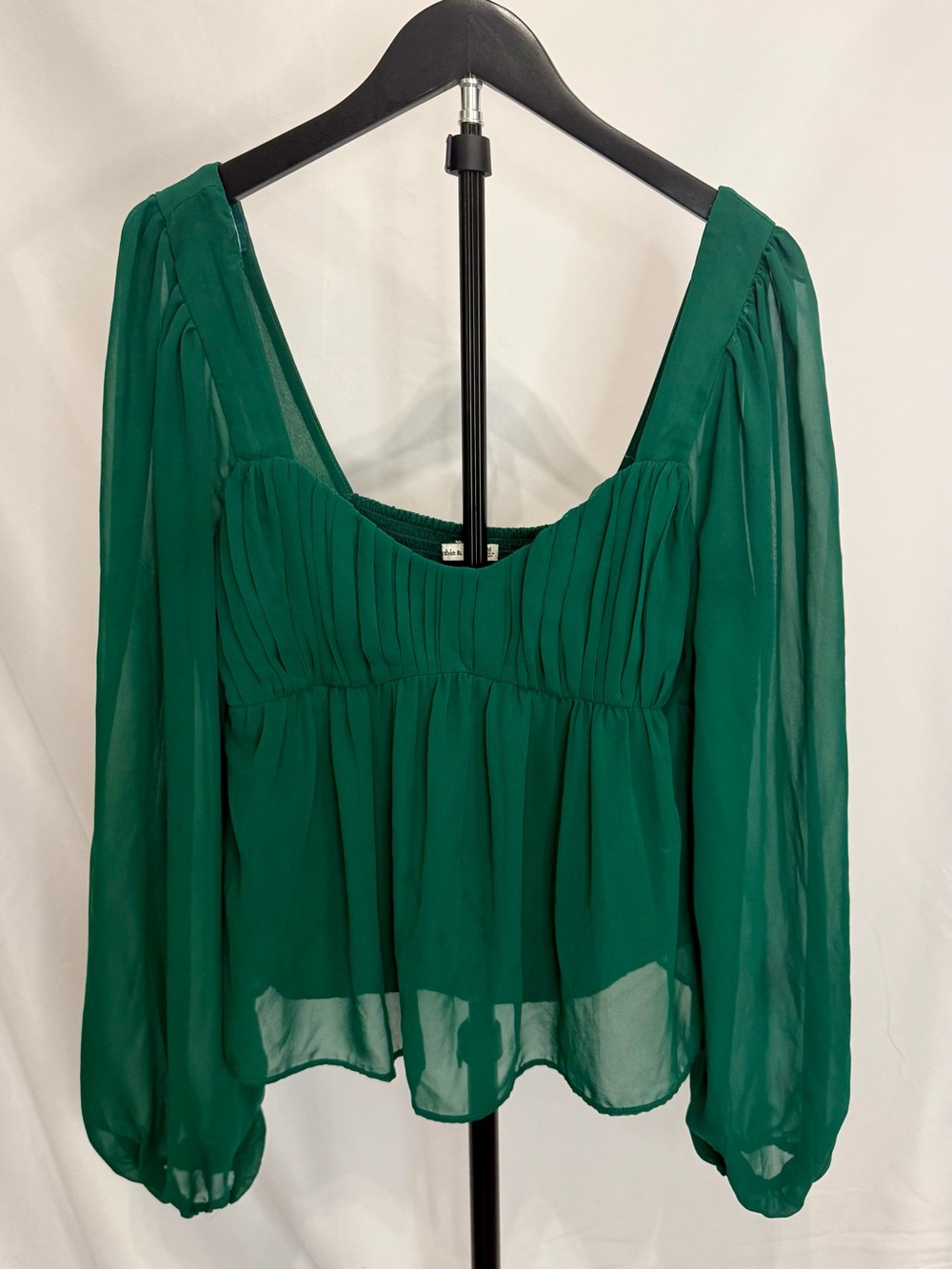 Abercrombie & Fitch Emerald Babydoll Green Sheer Sleeve Blouse